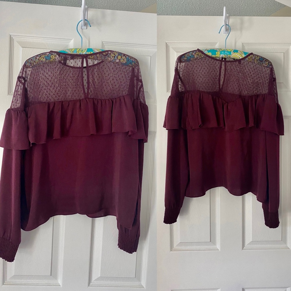 Express Long Sleeve Dressy Blouse w/ Lace Yoke